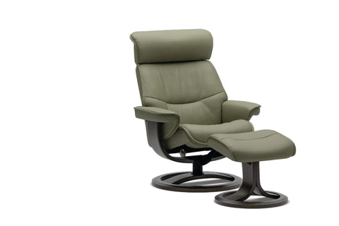 IMG Nordic 93 leather recliner with timber base on display at Recliner & Co Brisbane.
