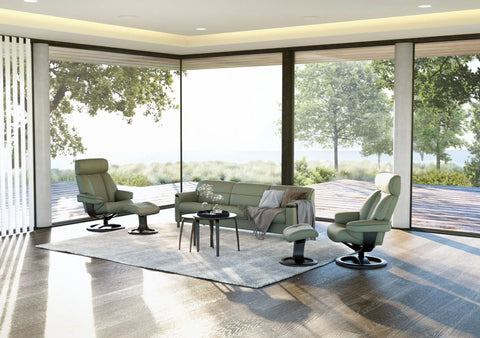 IMG Clayton modular leather motion sofa on display at Recliner & Co Brisbane showroom.