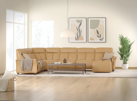 IMG Milan slimline leather motorised sofa on display at Recliner & Co Brisbane showroom.