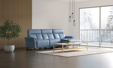 IMG Milan slimline leather motorised sofa on display at Recliner & Co Brisbane showroom.