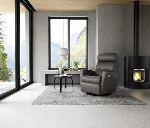 IMG Divani electric lift chair in contemporary leather - designer mobility seating at Recliner & Co Brisbane.