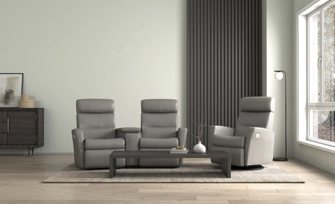 IMG Divani slimline leather motion sofa on display at Recliner & Co Brisbane - designer Scandinavian lounge suite.